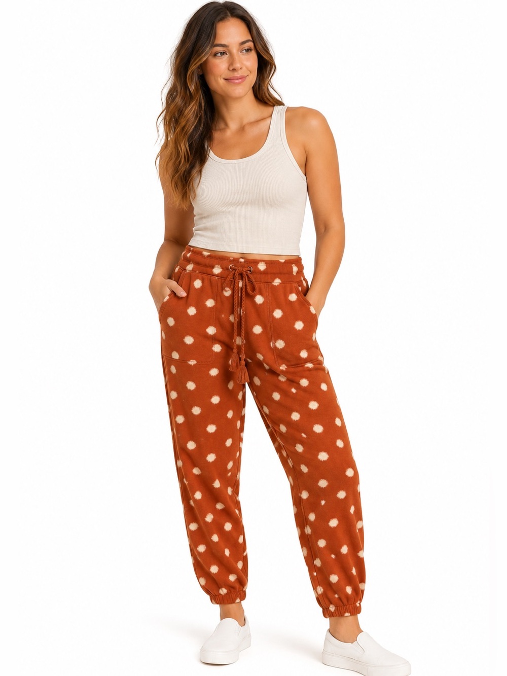 Daily Practice Anthropologie Jogger Pants Womens Small Polka Dot Rust Orange